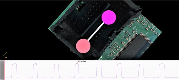 Handling complex cases: Pin inspection in a deep custom connector from automotive PCB.