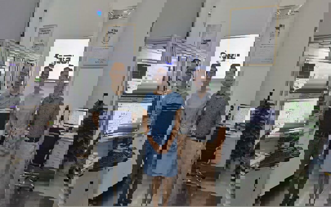 Figure. (From Left) MRSI Service Engineer Jianxi Liu, CFOL Principle Analyst Ria Tang, MRSI Senior Director of Strategic Marketing Dr. Limin Zhou