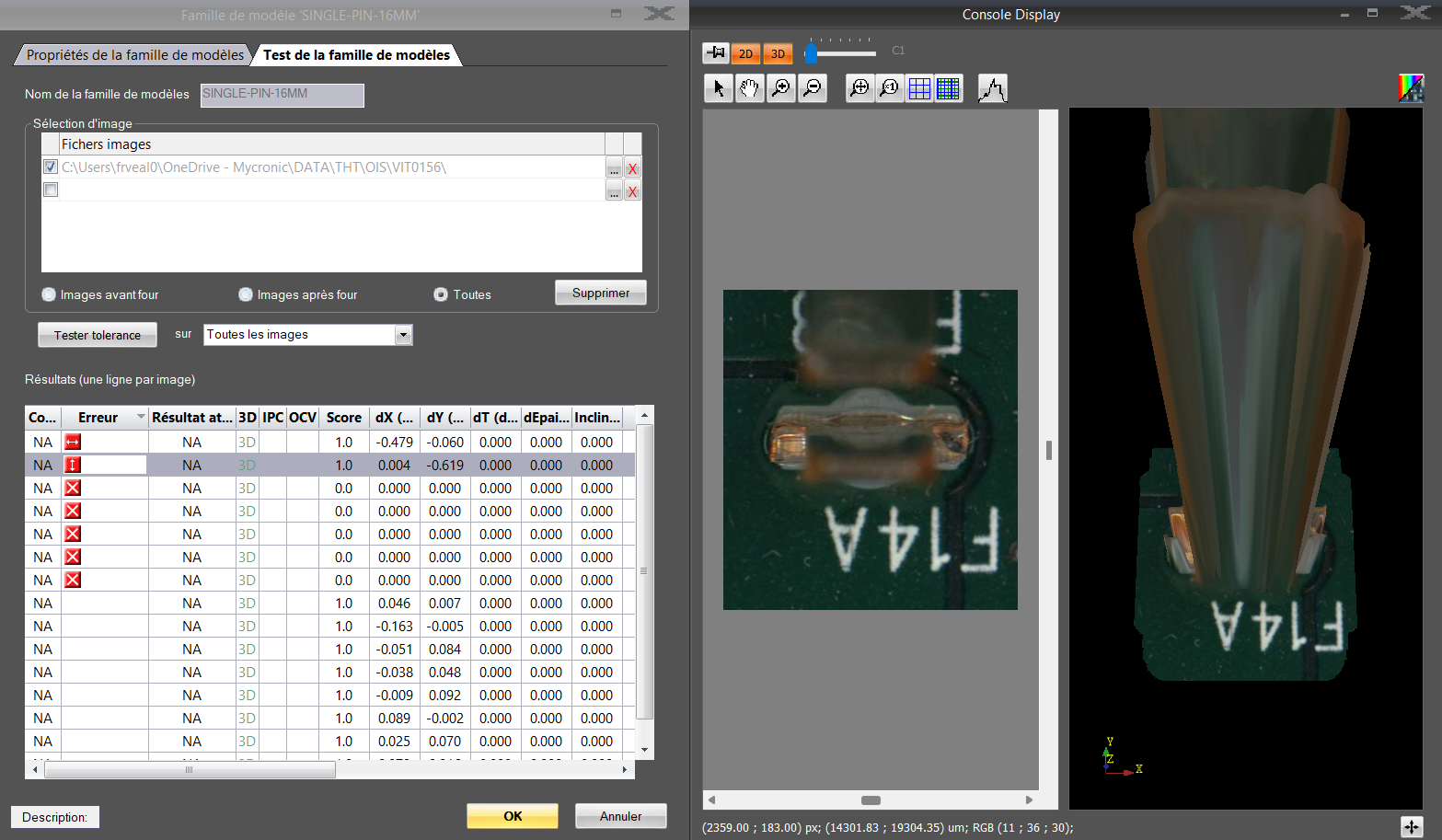 Press-fit example of a bent pin being detected.