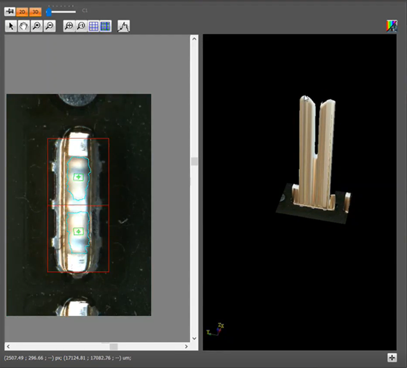 The MYPro I series 3D AOI enables thorough geometric inspection of fork connectors.