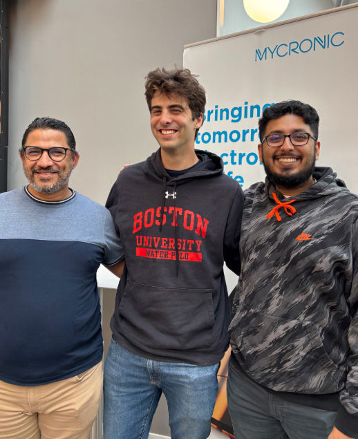 Field Service Engineers Raj Singh, Emad Mikhail and Sebastien Boussard at Mycronic HQ in Täby, Sweden