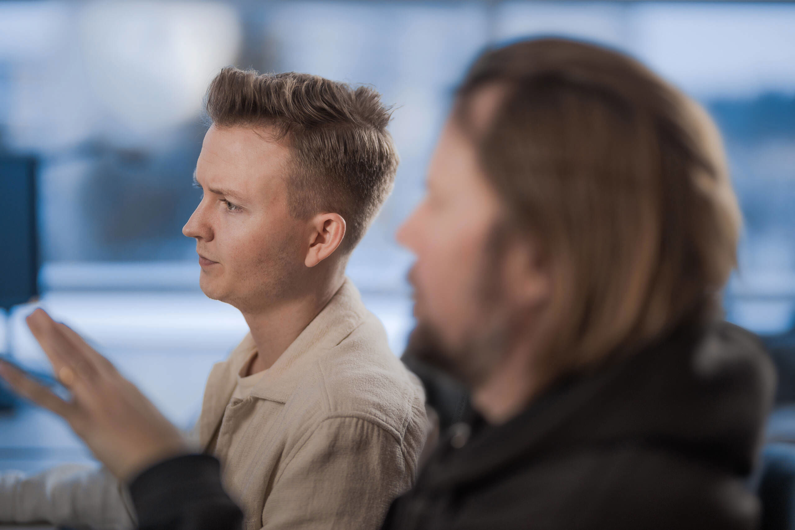 Two men working together